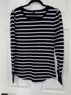 GAP Navy and White Striped Ribbed Long-Sleeve Tee